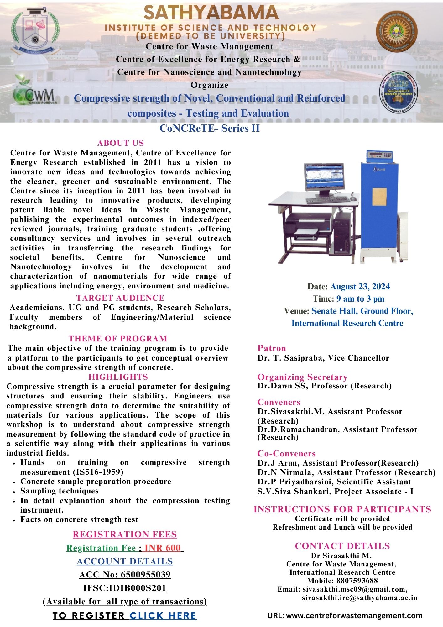 Compressive strength of Novel, Conventional and Reinforced composites - Testing and Evaluation CoNCReTE- Series II 2024
